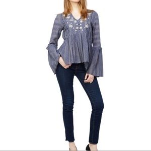 Anthropologie: RD & Koko Long sleeve dobby top with embroidery and butto…